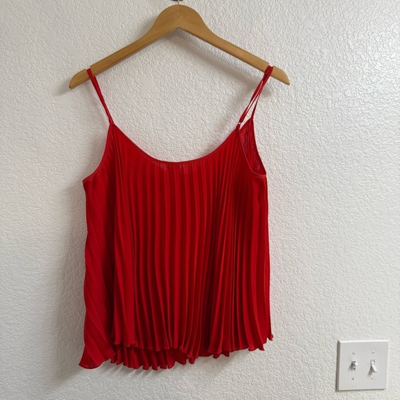 Free People Red Ribbons Camisole Pleated Flowy Semi Sheer Size M - Picture 2 of 5